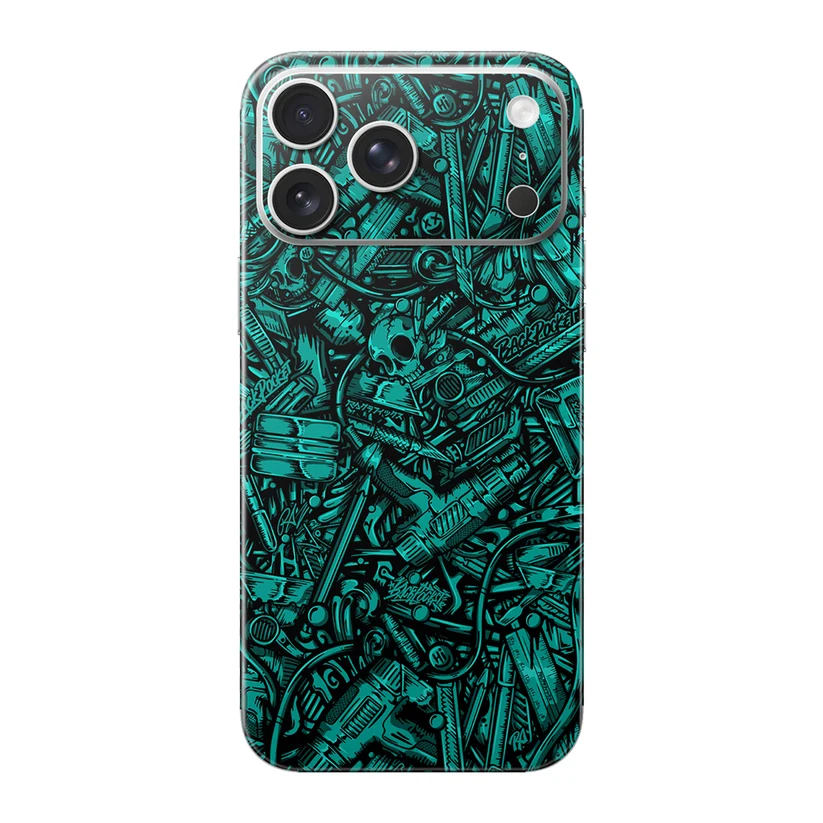 Doodle Turquoise — Skin intégrale iPhone 17 Pro Max