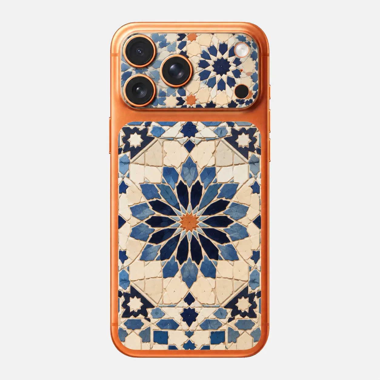 Zellige Azur — Skin arrière & caméra iPhone 17 Pro Max