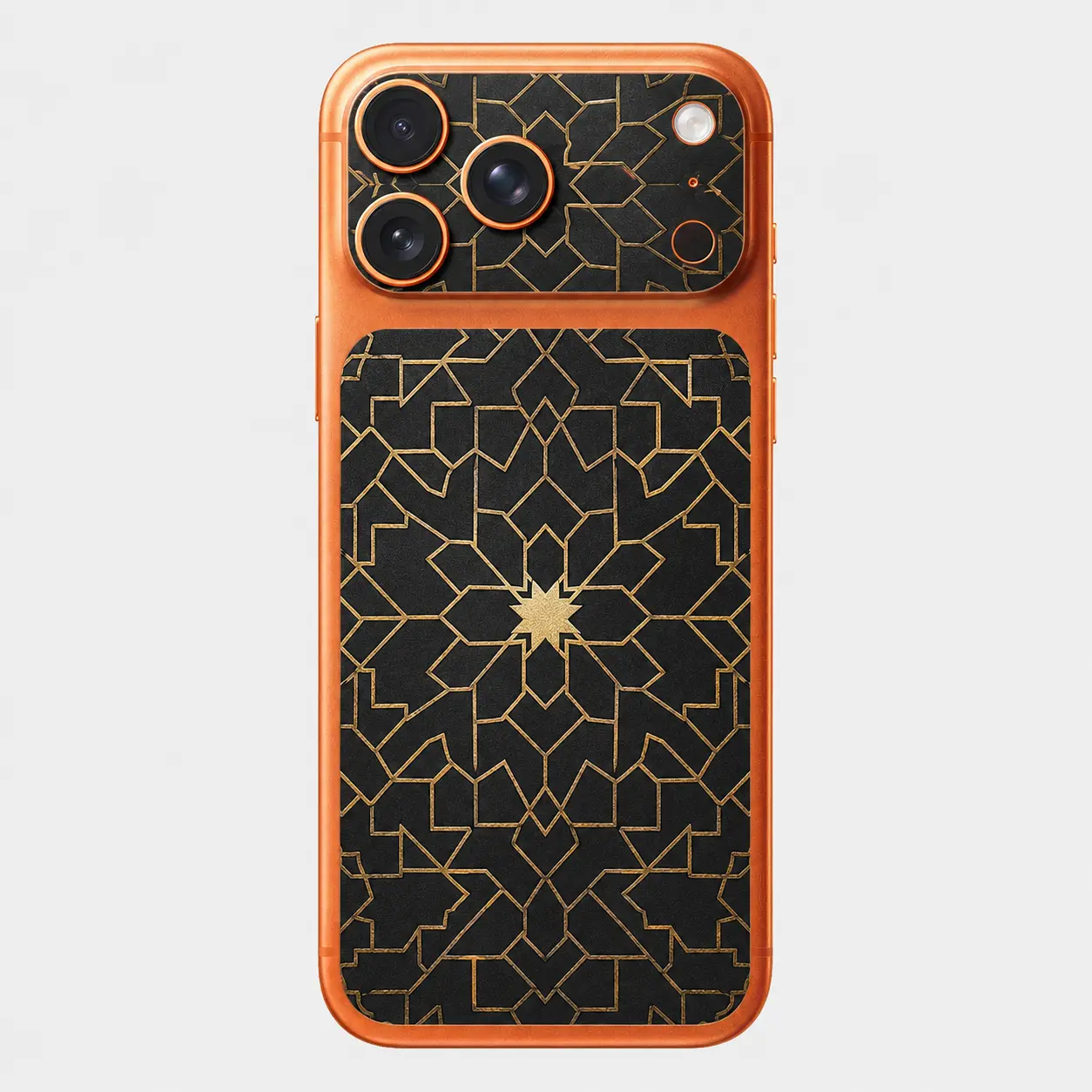 Zellige Noir & Or — Skin arrière & caméra iPhone 17 Pro Max